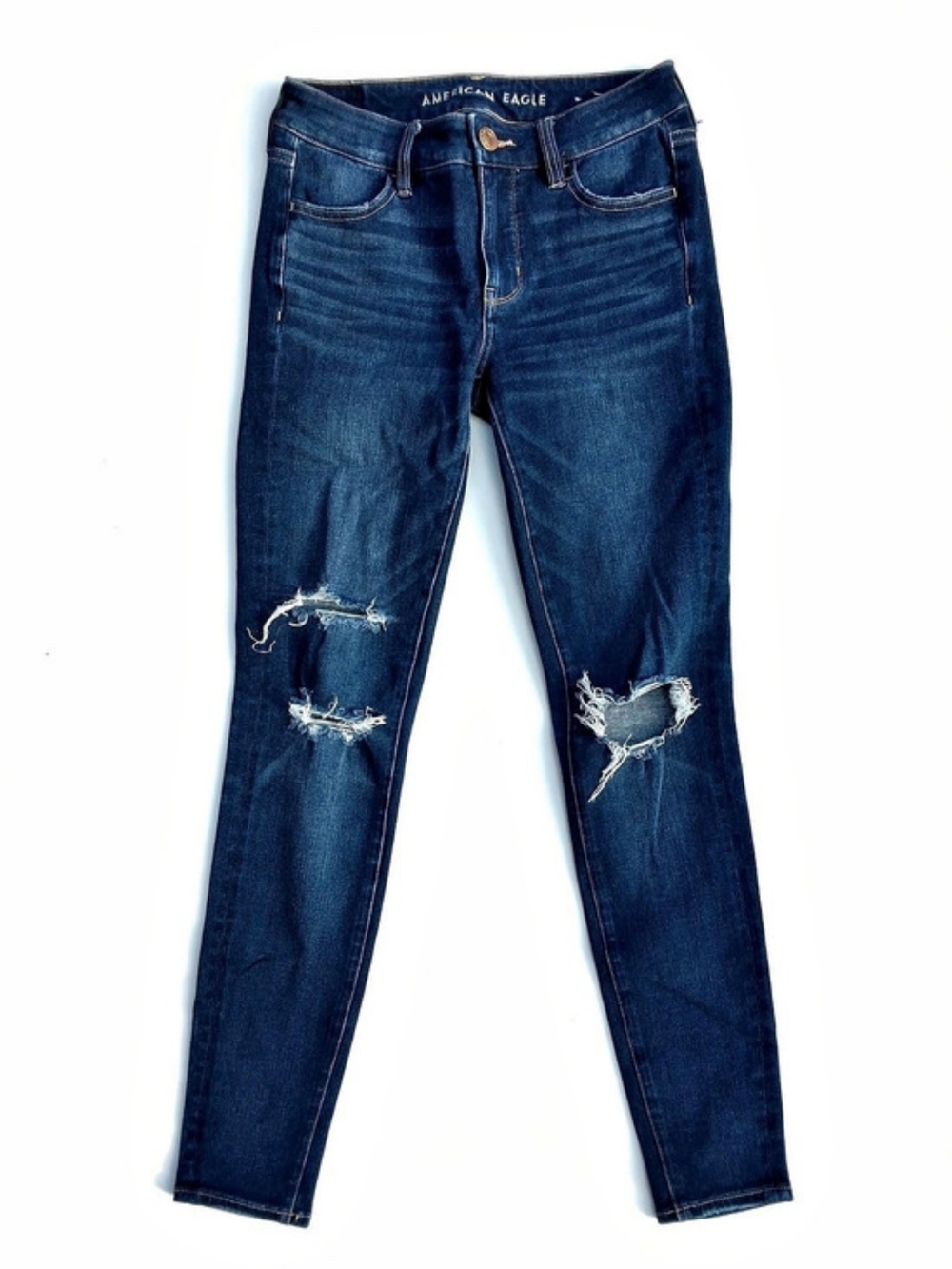 American Eagle High-Waisted Ripped Skinny Jeggings - Dark Wash Blue (Size 2)